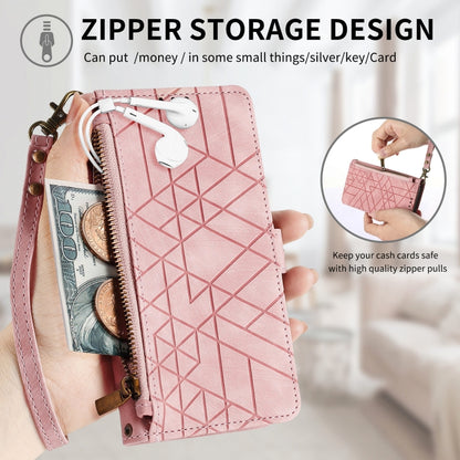 For Google Pixel 9 Geometric Zipper Wallet Side Buckle Leather Phone Case(Pink) - Google Cases by buy2fix | Online Shopping UK | buy2fix