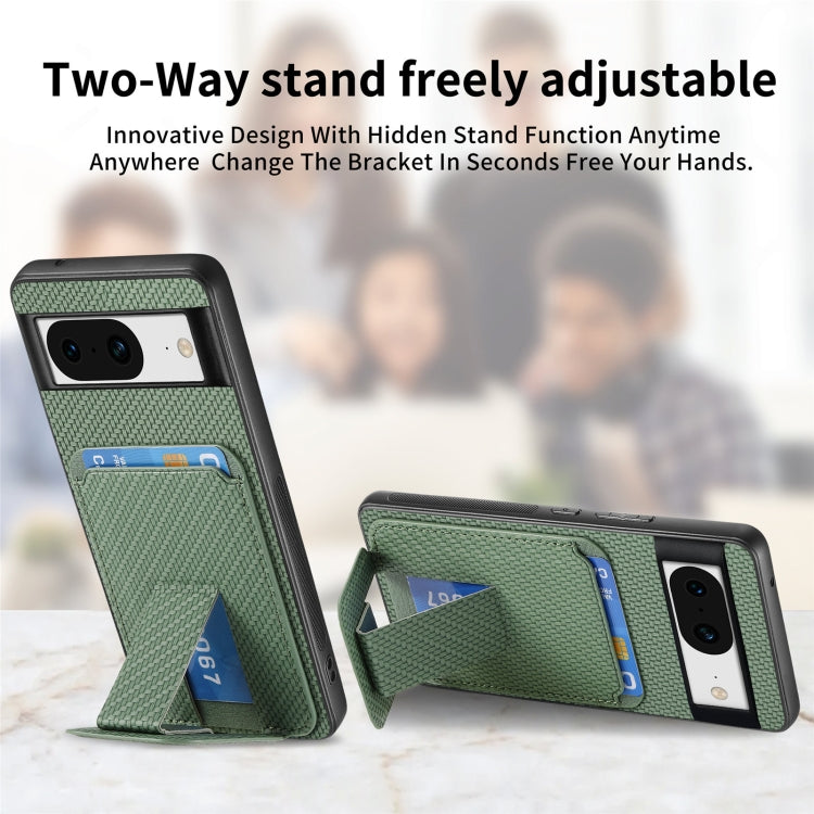 For Google Pixel 7 Carbon Fiber Card Bag Fold Stand Phone Case(Green) - Google Cases by buy2fix | Online Shopping UK | buy2fix