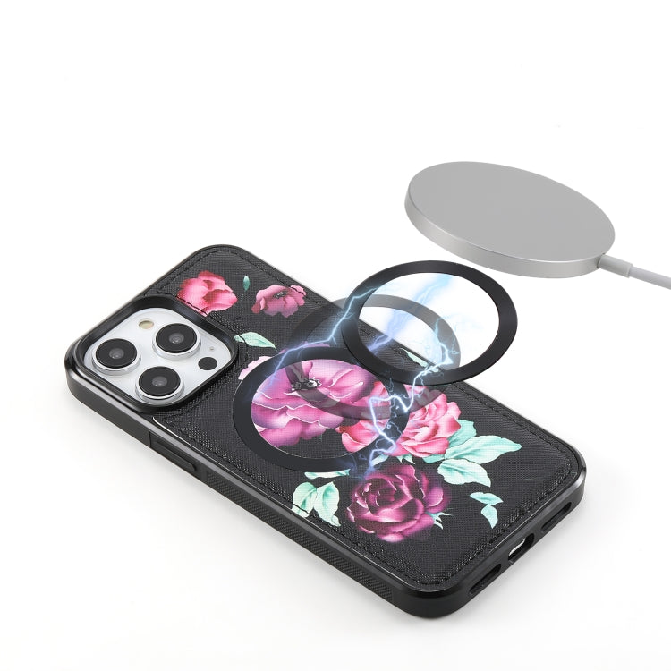 For iPhone 14 Pro Max MagSafe Flower Multi-functional Crossbody Zipper Wallet Leather Phone Case(Black) - iPhone 14 Pro Max Cases by buy2fix | Online Shopping UK | buy2fix