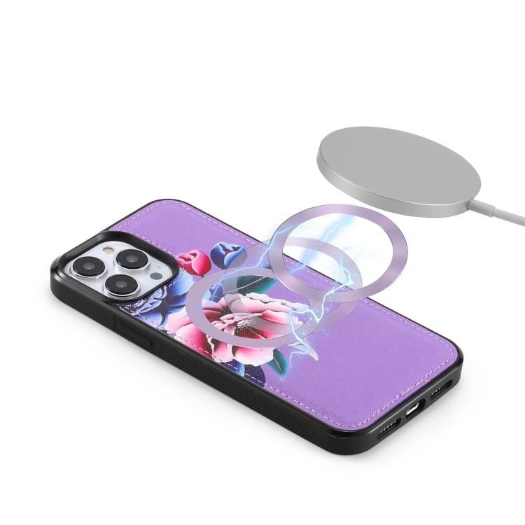 For iPhone 13 Pro MagSafe Flower Multi-functional Crossbody Zipper Wallet Leather Phone Case(Purple) - iPhone 13 Pro Cases by buy2fix | Online Shopping UK | buy2fix