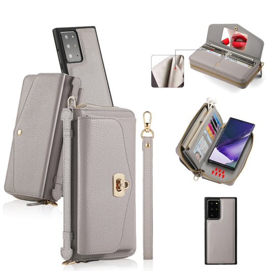 For Samsung Galaxy Note20 Ultra Crossbody Multi-functional Zipper Wallet Litchi Leather Phone Case(Grey) - Galaxy Phone Cases by buy2fix | Online Shopping UK | buy2fix