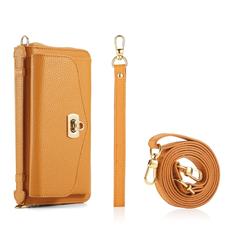 For iPhone 13 MagSafe Crossbody Multi-functional Zipper Wallet Litchi Leather Phone Case(Orange) - iPhone 13 Cases by buy2fix | Online Shopping UK | buy2fix