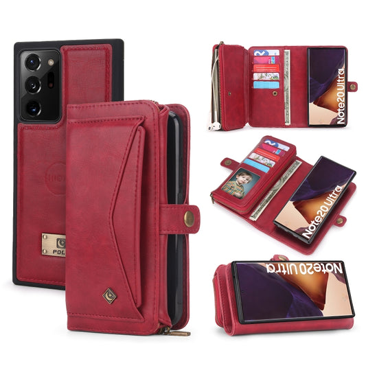 For Samsung Galaxy Note20 Ultra Multi-functional Zipper Wallet Leather Phone Case(Red) - Galaxy Phone Cases by buy2fix | Online Shopping UK | buy2fix