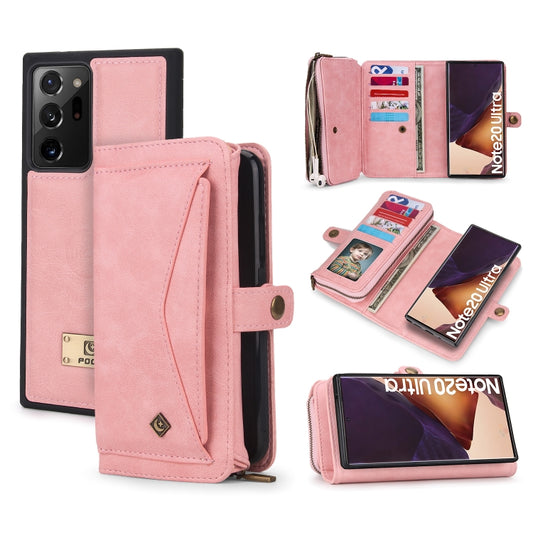 For Samsung Galaxy Note20 Ultra Multi-functional Zipper Wallet Leather Phone Case(Pink) - Galaxy Phone Cases by buy2fix | Online Shopping UK | buy2fix