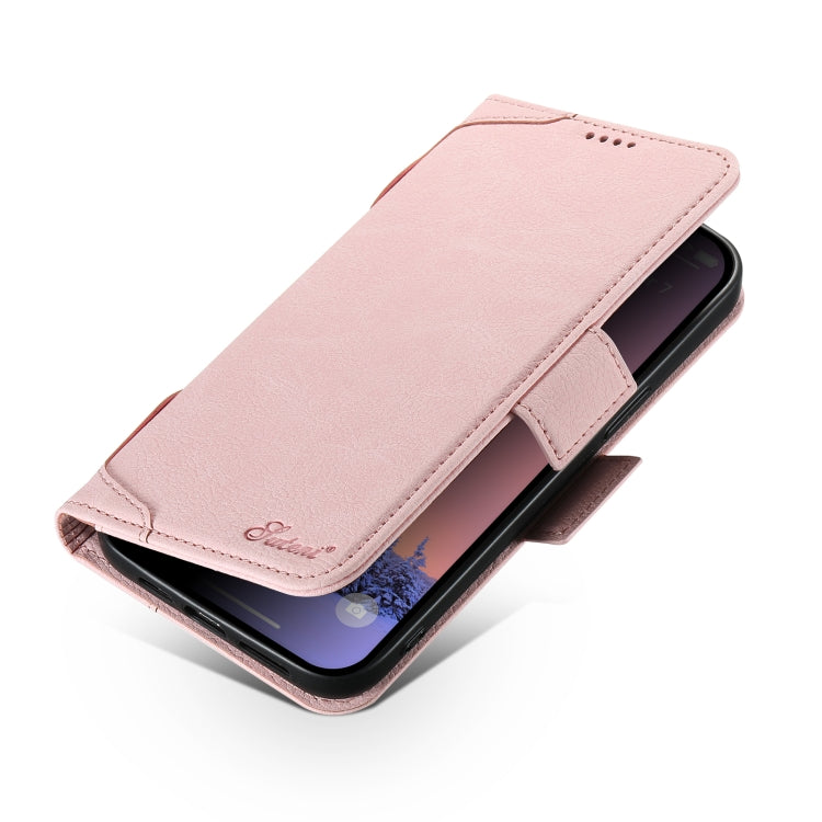 For iPhone 14 Plus SUTENI J07 Multifunctional Horizontal Flip Magsafe Leather Phone Case(Pink) - iPhone 14 Plus Cases by Suteni | Online Shopping UK | buy2fix