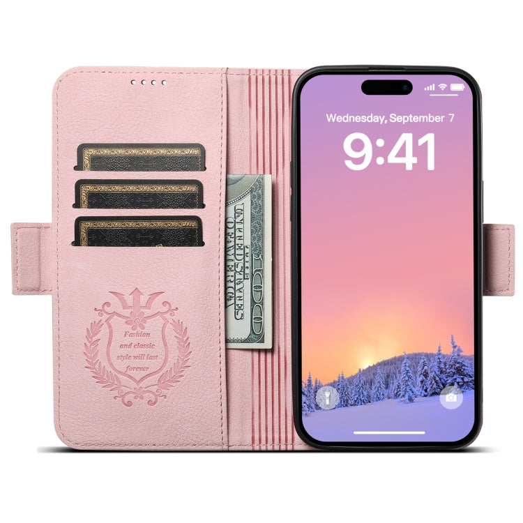 For iPhone 15 SUTENI J07 Multifunctional Horizontal Flip Magsafe Leather Phone Case(Pink) - iPhone 15 Cases by Suteni | Online Shopping UK | buy2fix