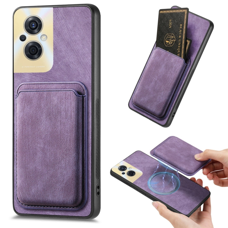 For OPPO Reno8 Z Retro Leather Card Bag Magnetic Phone Case(Purple) - OPPO Cases by buy2fix | Online Shopping UK | buy2fix