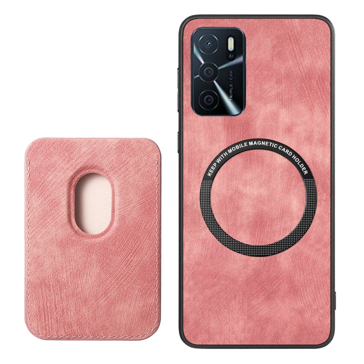 For OPPO A17K Retro Leather Card Bag Magnetic Phone Case(Pink) - OPPO Cases by buy2fix | Online Shopping UK | buy2fix