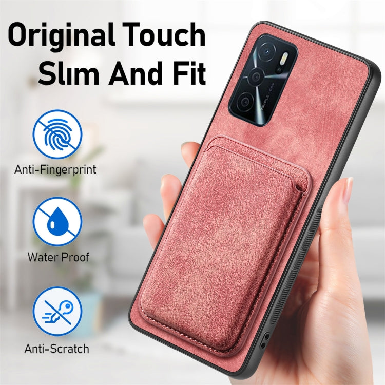 For OPPO A17K Retro Leather Card Bag Magnetic Phone Case(Pink) - OPPO Cases by buy2fix | Online Shopping UK | buy2fix