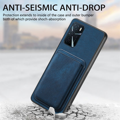 For OPPO Reno7 5G Retro Leather Card Bag Magnetic Phone Case(Blue) - OPPO Cases by buy2fix | Online Shopping UK | buy2fix