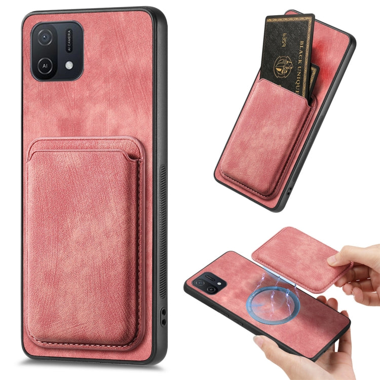 For OPPO A16K Retro Leather Card Bag Magnetic Phone Case(Pink) - OPPO Cases by buy2fix | Online Shopping UK | buy2fix