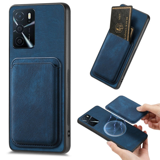 For OPPO A16 Retro Leather Card Bag Magnetic Phone Case(Blue) - OPPO Cases by buy2fix | Online Shopping UK | buy2fix