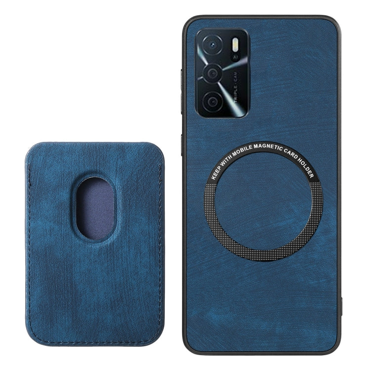 For OPPO A78 5G / A58 5G Retro Leather Card Bag Magnetic Phone Case(Blue) - OPPO Cases by buy2fix | Online Shopping UK | buy2fix