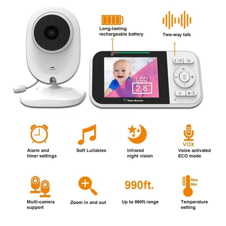 Temperature Detection 2 Way Voice Baby Security Video Camera 2.8-inch LCD Baby Monitor(EU Plug) - Baby Monitor by buy2fix | Online Shopping UK | buy2fix