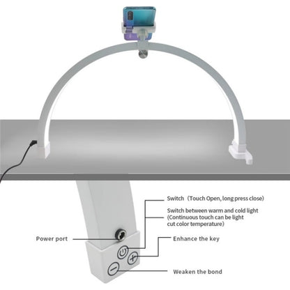 M12X Foldable LED Half Moon Lamp Touch Control Nail Art Lamp, Length: 56cm(UK Plug) - Selfie Light by buy2fix | Online Shopping UK | buy2fix