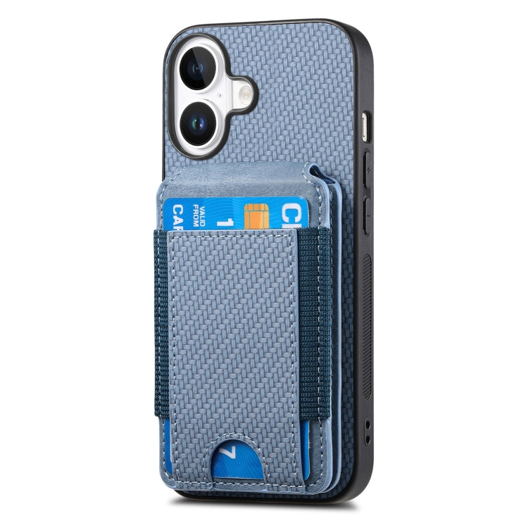 For iPhone 16 Plus Carbon Fiber Vertical Flip Wallet Stand Phone Case(Blue) - iPhone 16 Plus Cases by buy2fix | Online Shopping UK | buy2fix