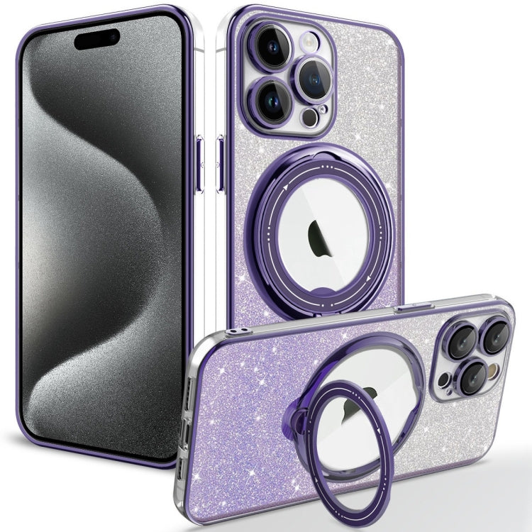 For iPhone 15 Pro Max Rotation MagSafe Holder Gradient Glitter TPU Phone Case(Night Purple) - iPhone 15 Pro Max Cases by buy2fix | Online Shopping UK | buy2fix