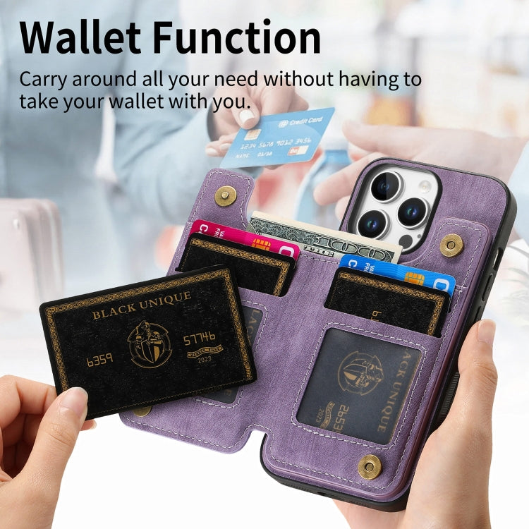 For iPhone 16 Pro Max Retro Leather Zipper Wallet Back Phone Case(Purple) - More iPhone Cases by buy2fix | Online Shopping UK | buy2fix