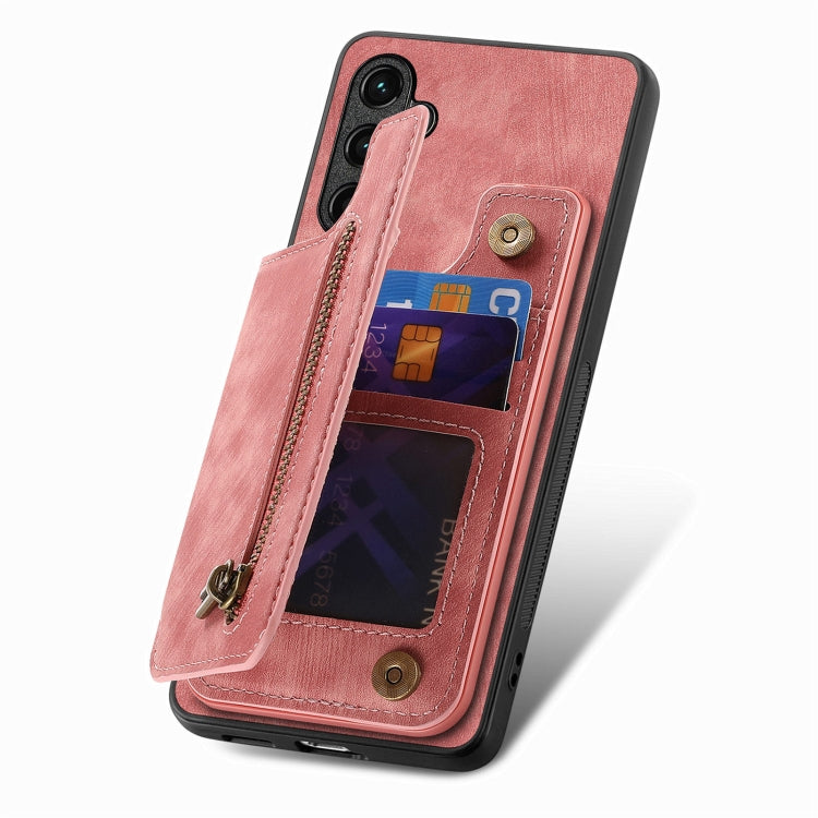 For Samsung Galaxy S25+ 5G Retro Leather Zipper Wallet Back Phone Case(Pink) - Galaxy S25+ 5G Cases by buy2fix | Online Shopping UK | buy2fix