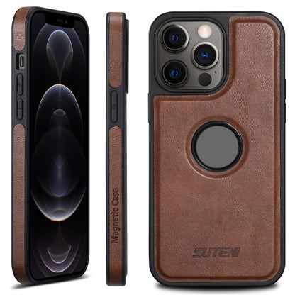 For iPhone 12 Pro Max Suteni G1 Magsafe Leather Back Phone Case(Brown) - iPhone 12 Pro Max Cases by Suteni | Online Shopping UK | buy2fix