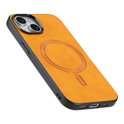 For iPhone 14 Plus Solid Color Retro Magsafe PU Back Cover Phone Case(Yellow) - iPhone 14 Plus Cases by buy2fix | Online Shopping UK | buy2fix