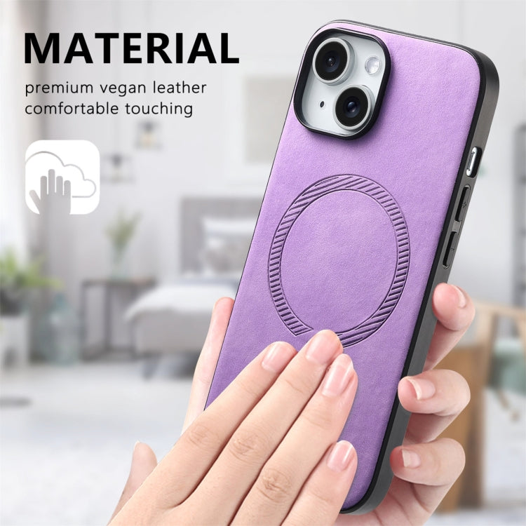 For iPhone 16 Solid Color Retro Magsafe PU Back Cover Phone Case(Purple) - iPhone 16 Cases by buy2fix | Online Shopping UK | buy2fix