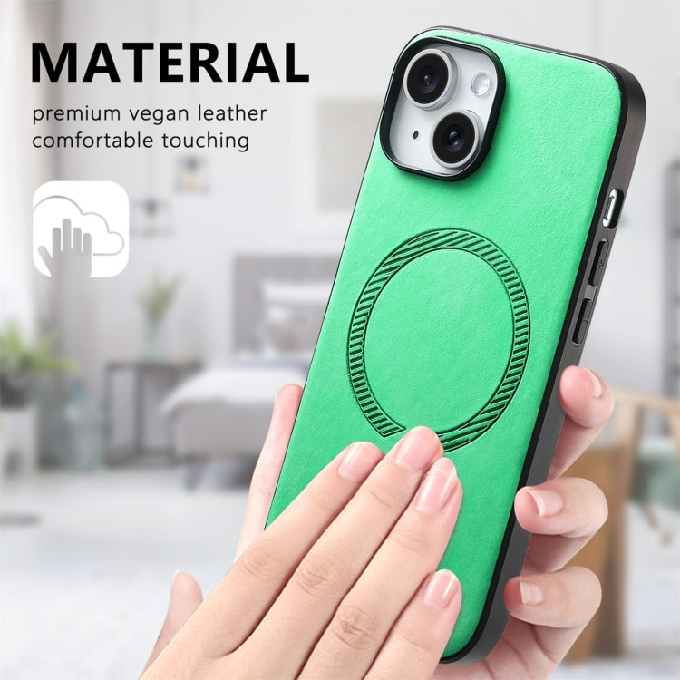 For iPhone 16 Solid Color Retro Magsafe PU Back Cover Phone Case(Green) - iPhone 16 Cases by buy2fix | Online Shopping UK | buy2fix