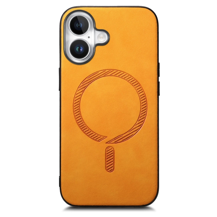 For iPhone 16 Solid Color Retro Magsafe PU Back Cover Phone Case(Yellow) - iPhone 16 Cases by buy2fix | Online Shopping UK | buy2fix