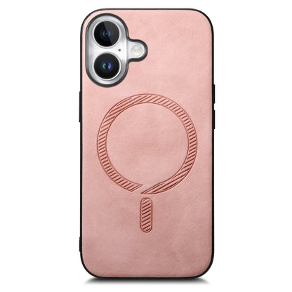 For iPhone 16 Plus Solid Color Retro Magsafe PU Back Cover Phone Case(Pink) - iPhone 16 Plus Cases by buy2fix | Online Shopping UK | buy2fix