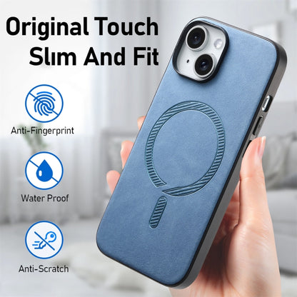 For iPhone 16 Plus Solid Color Retro Magsafe PU Back Cover Phone Case(Blue) - iPhone 16 Plus Cases by buy2fix | Online Shopping UK | buy2fix