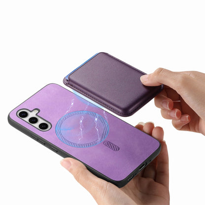 For Samsung Galaxy S24 5G Retro Magsafe Card Bag PU Back Cover Phone Case(Purple) - Galaxy S24 5G Cases by buy2fix | Online Shopping UK | buy2fix