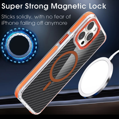 For iPhone 15 Magsafe Dual-Color Carbon Fiber Phone Case(Orange) - iPhone 15 Cases by buy2fix | Online Shopping UK | buy2fix