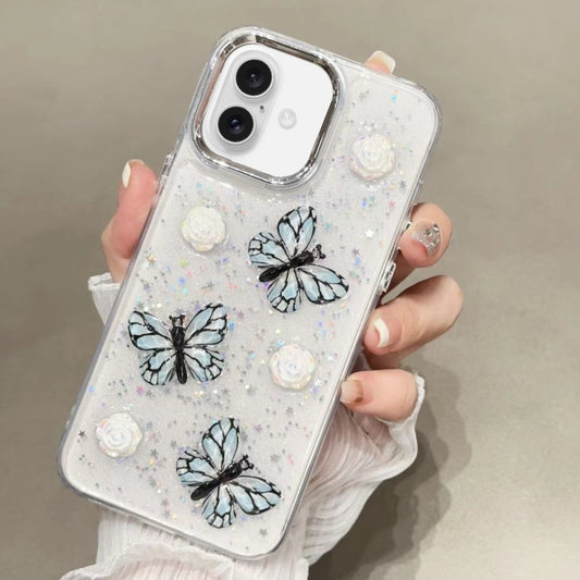 For iPhone 16 Glitter 3D Butterfly TPU Phone Case(Blue) - iPhone 16 Cases by buy2fix | Online Shopping UK | buy2fix