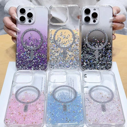 For iPhone 15 Pro Max Gradient Glitter MagSafe PC Hybrid TPU Phone Case(Gradient Purple) - iPhone 15 Pro Max Cases by buy2fix | Online Shopping UK | buy2fix