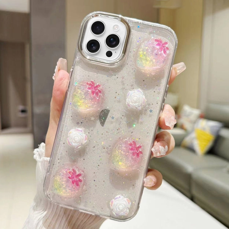 For iPhone 16 Pro 3D Flower Glitter Epoxy TPU Phone Case(Pink Strawberry) - iPhone 16 Pro Cases by buy2fix | Online Shopping UK | buy2fix