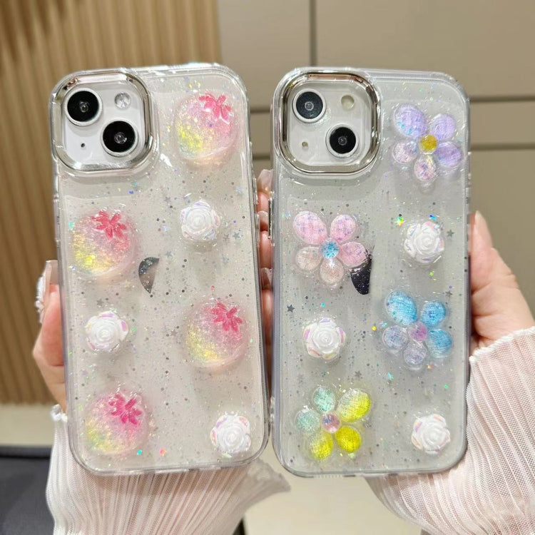 For iPhone 16 Plus 3D Flower Glitter Epoxy TPU Phone Case(Colorful Flowers) - iPhone 16 Plus Cases by buy2fix | Online Shopping UK | buy2fix