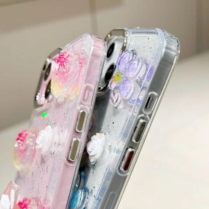 For iPhone 16 Pro 3D Flower Glitter Epoxy TPU Phone Case(Pink Strawberry) - iPhone 16 Pro Cases by buy2fix | Online Shopping UK | buy2fix