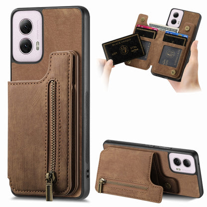 For Motorola G Power 5G 2024 Retro Leather Zipper Wallet Back Phone Case(Brown) - Motorola Cases by buy2fix | Online Shopping UK | buy2fix