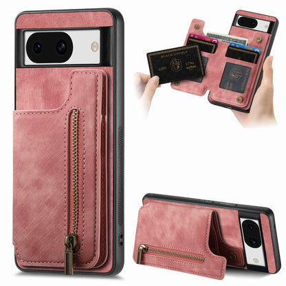 For Google Pixel 9 / 9 Pro Retro Leather Zipper Wallet Back Phone Case(Pink) - Google Cases by buy2fix | Online Shopping UK | buy2fix