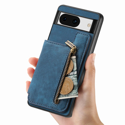 For Google Pixel 9 / 9 Pro Retro Leather Zipper Wallet Back Phone Case(Blue) - Google Cases by buy2fix | Online Shopping UK | buy2fix