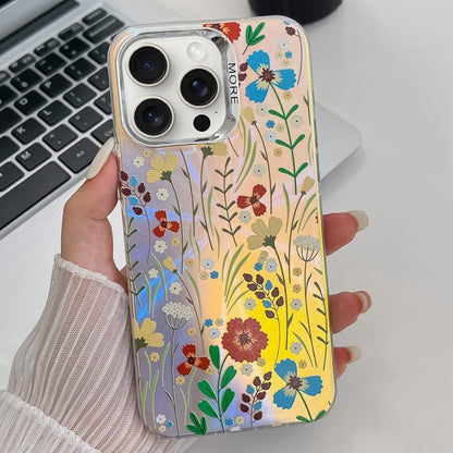 For iPhone 16 Pro Max Electroplating Laser Flower Texture TPU Phone Case(Flower AH6) - iPhone 16 Pro Max Cases by buy2fix | Online Shopping UK | buy2fix