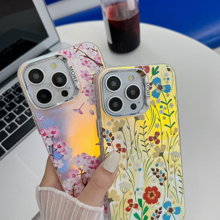 For iPhone 16 Electroplating Laser Flower Texture TPU Phone Case(Peony AH11) - iPhone 16 Cases by buy2fix | Online Shopping UK | buy2fix