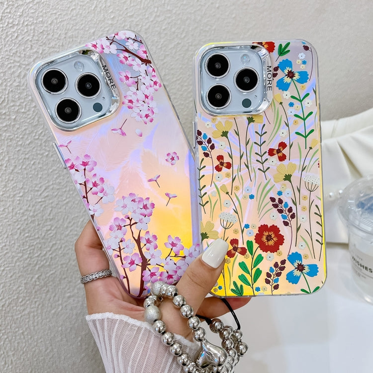 For iPhone 16 Plus Electroplating Laser Flower Phone Case with Wrist Strap(Morning Glory AH16) - iPhone 16 Plus Cases by buy2fix | Online Shopping UK | buy2fix