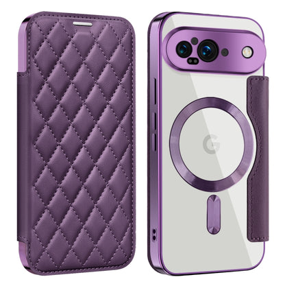 For Google Pixel 9 Shield Magsafe RFID Anti-theft Rhombus Leather Phone Case(Purple) - Google Cases by buy2fix | Online Shopping UK | buy2fix