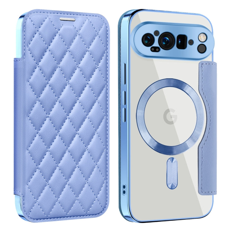 For Google Pixel 9 Pro Shield Magsafe RFID Anti-theft Rhombus Leather Phone Case(Blue) - Google Cases by buy2fix | Online Shopping UK | buy2fix