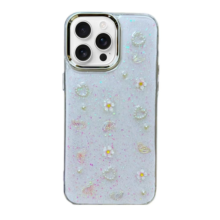 For iPhone 16 Pro 3D Bow Pearl Love Flower TPU Phone Case(Butterfly Love Flowers) - iPhone 16 Pro Cases by buy2fix | Online Shopping UK | buy2fix