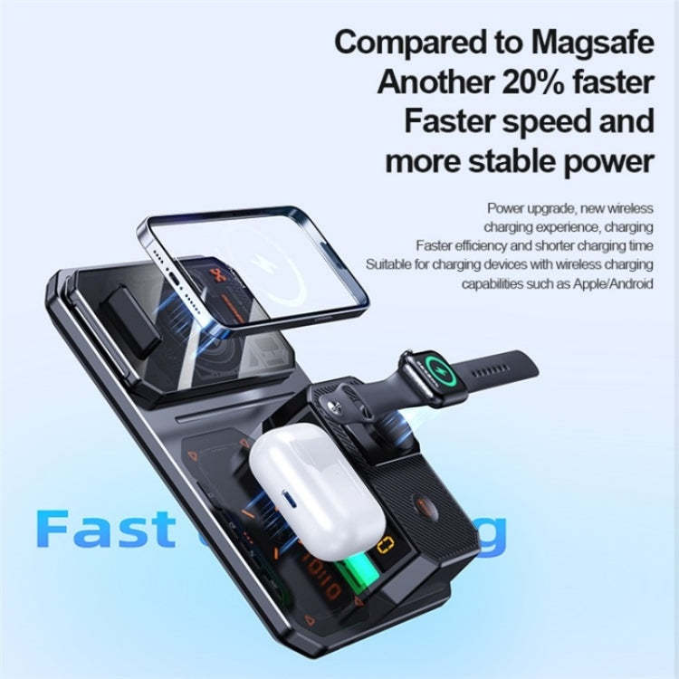 T50 5-in-1 Magnetic Wireless Charger Phone Watch Earphone Charging Stand with Clock & Speaker(White) - Wireless Charger by buy2fix | Online Shopping UK | buy2fix