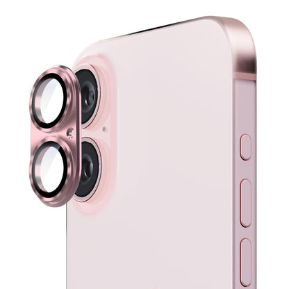 For iPhone 16 / 16 Plus ENKAY Aluminium Alloy Tempered Glass Lens Cover Film(Pink) - iPhone 16 Plus Tempered Glass by ENKAY | Online Shopping UK | buy2fix