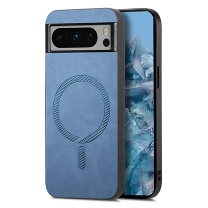 For Google Pixel 9 Pro XL Retro Magsafe Magnetic PU Back Cover Phone Case(Blue) - Google Cases by buy2fix | Online Shopping UK | buy2fix