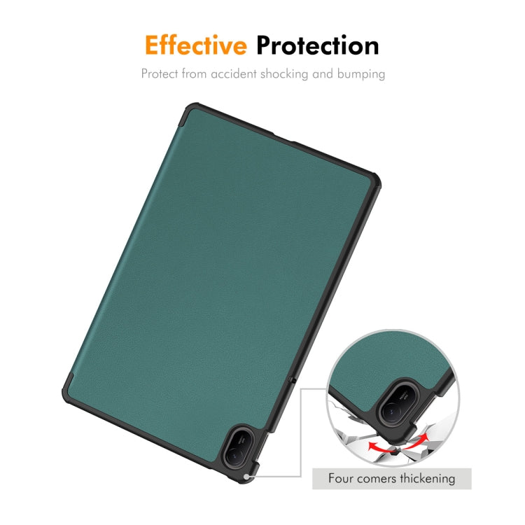 For Huawei MatePad SE 11 2024 ENKAY Tri-fold Custer Texture Platic Leather Tablet Case(Dark Green) - Huawei Cases by ENKAY | Online Shopping UK | buy2fix